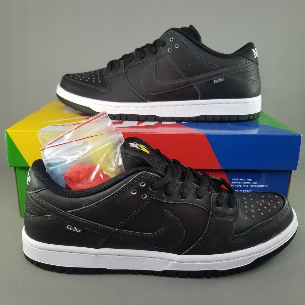 Nike x Civilist SB Dunk Low Pro QS Thermography Skate Shoes Mens Size 8.5 Black